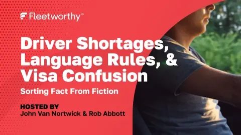 Banner for a podcast discussing driver shortages, language rules, and visa issues