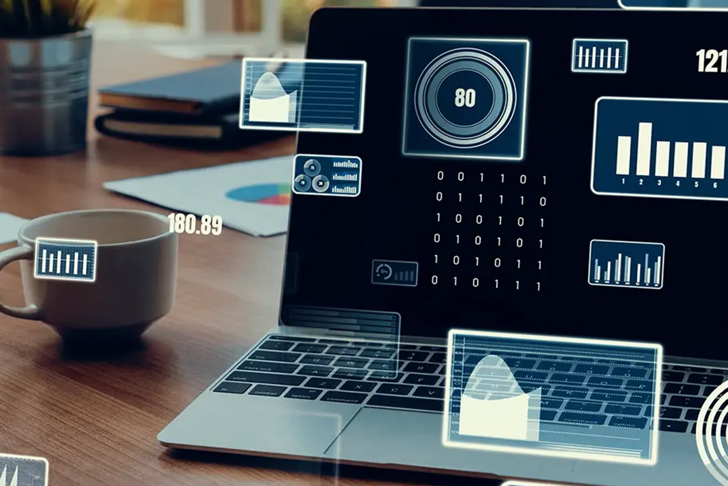 Laptop screen with different popout visuals