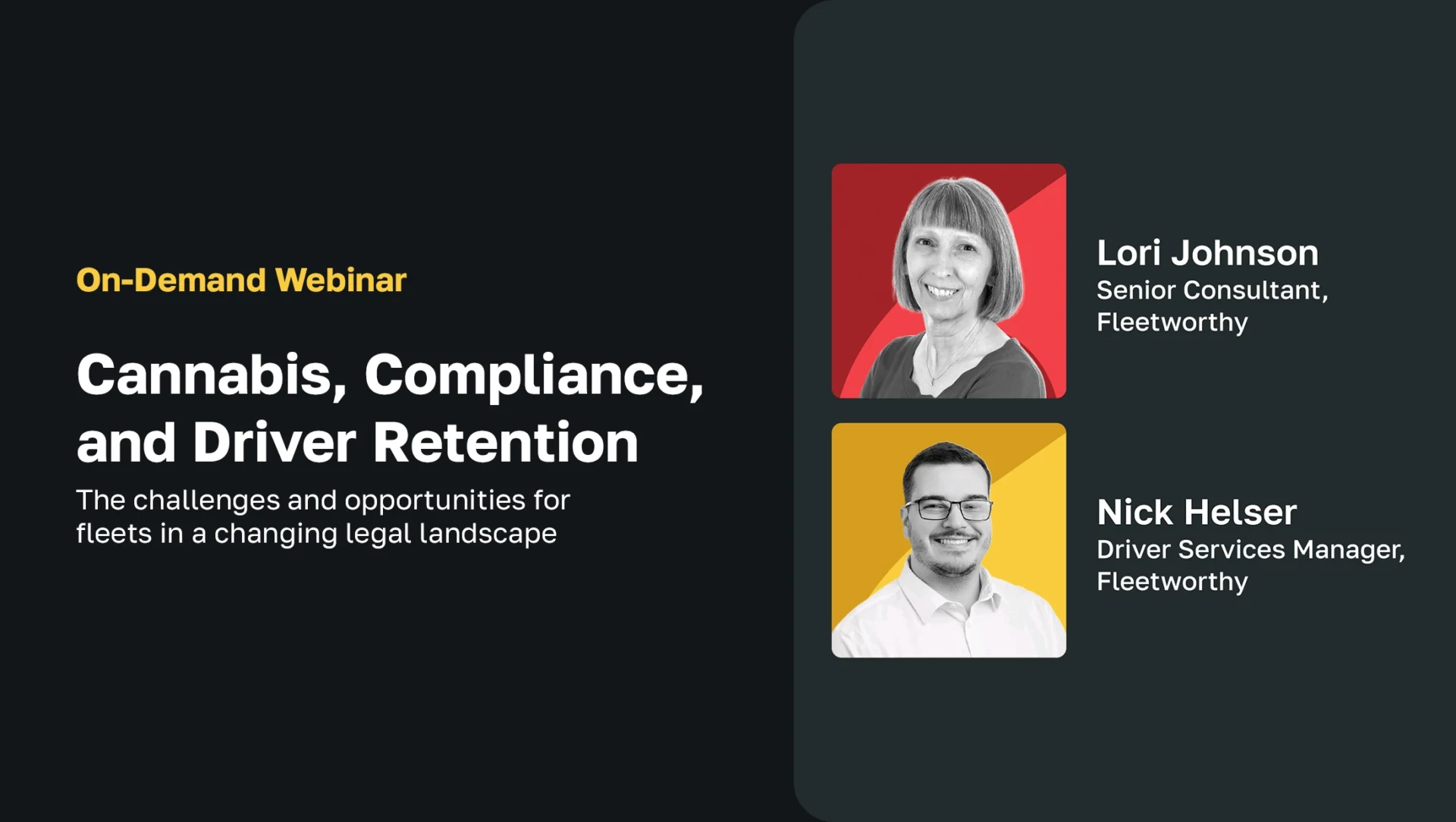 Webinar slide featuring speakers discussing cannabis compliance strategies for driver retention.