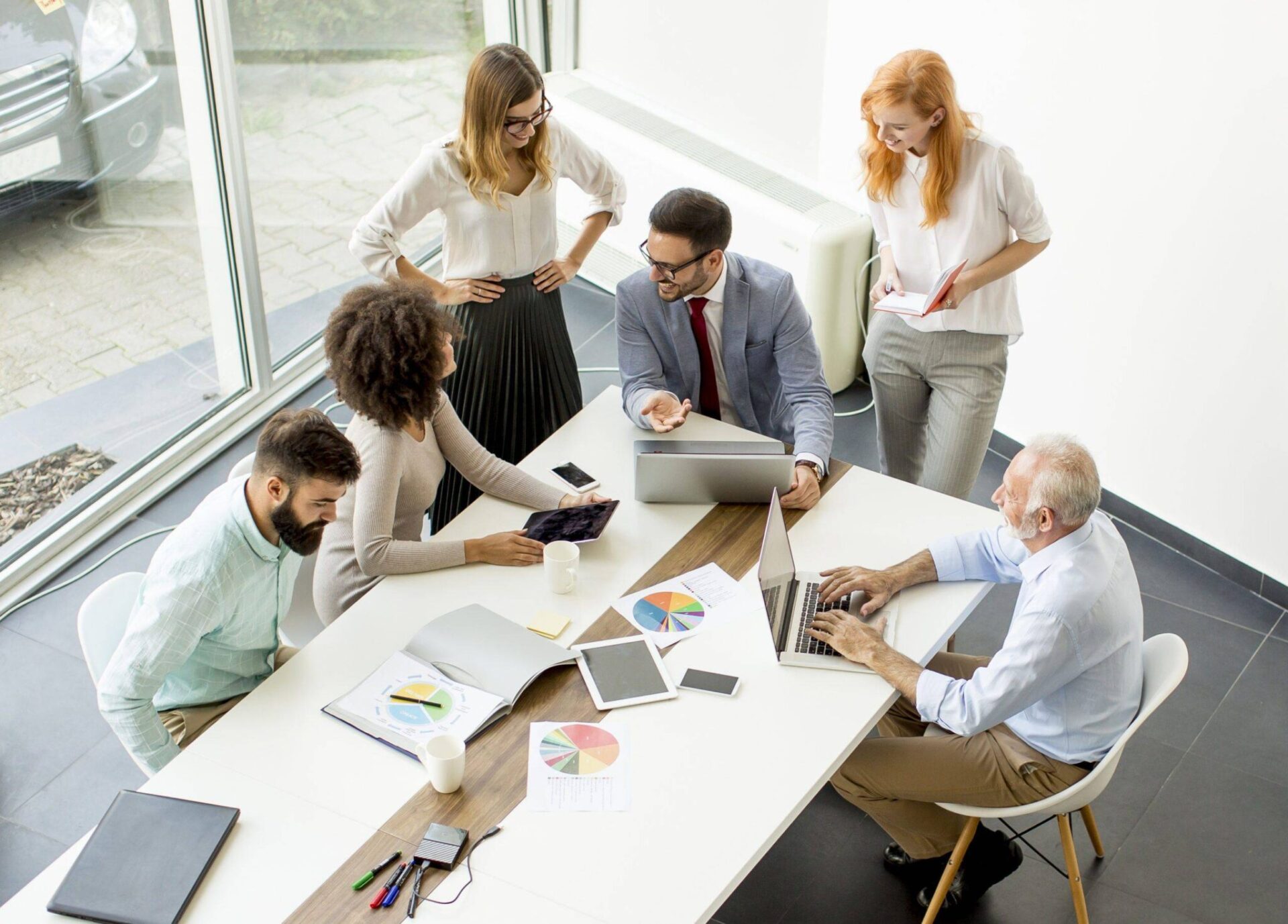 Top view at business people working in office